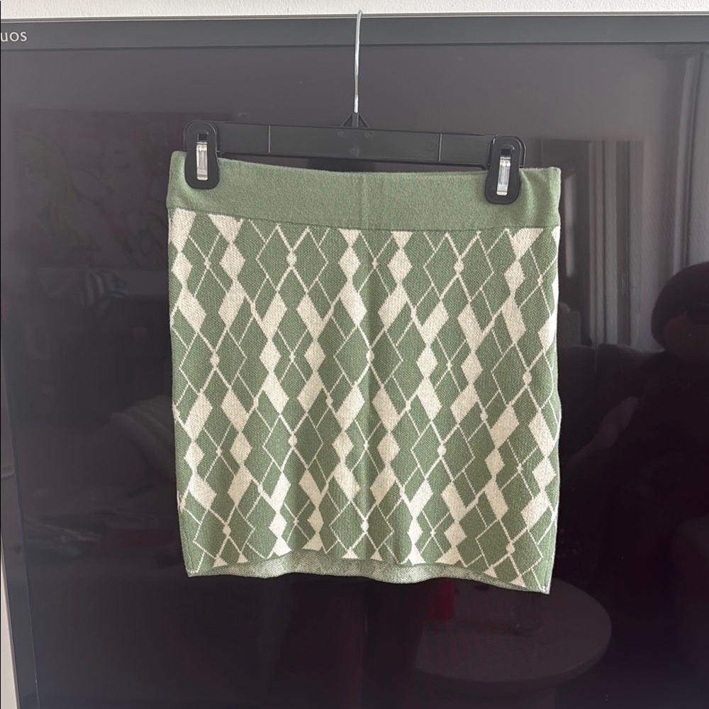 Green Argyle Knit Skirt